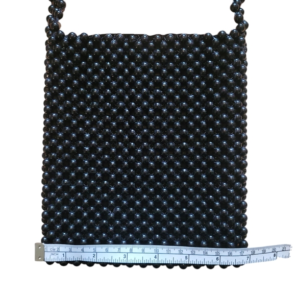 Black Cross Body Beaded Satin Lined Purse - Picture 7 of 8